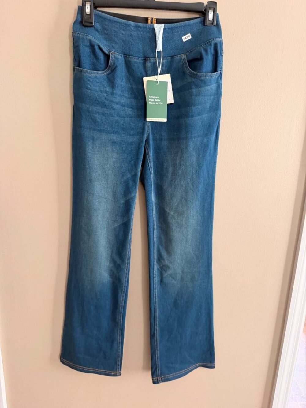 Halara Petite S Womens Blue Stretchy High-Waisted Bootcut Denim-Look Pants With